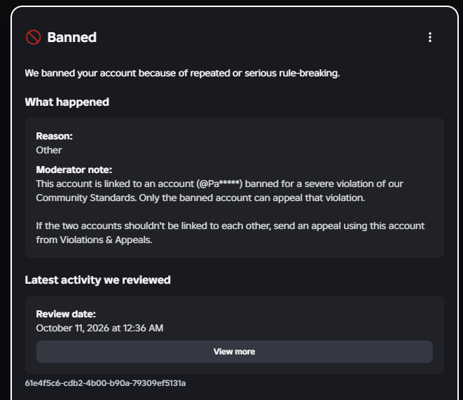 catboyautist's tweet photo. My 14 year old Roblox account "MrMoonlighxt" got banned for being "linked to an account" I have never heard of nor used before. It seems as though hundreds of other people have also being indiscriminately banned for this same reason over the past couple of weeks. 

I've spent over $1,000 on microtransactions over the years, all the way from buying gift cards to get builders club in 2014 to having a recurring roblox plus subscription as an adult. I am an investor in ROBLOX and own about $40,000 worth of stock. To say that I was shocked when I logged in to see this message would be an understatement.

I've seen claims and reports of people being false banned before but it never really hits you how infuriating it is until it happens to you. Their AI moderation flags you for some specious false positive, and they do not even manually review nor ask you for further details before banning your veteran account. 

They do not even have the courtesy to send you an email or warning, you just log in one day to see poof your account is gone! I have been deeply involved with ROBLOX for almost 2/3rds of my life, it is easily the game I have cleared the most hours on by an order of magnitude, I used to make YouTube videos, used to develop games, used to trade limiteds, spent hundreds of dollars on Robux- none of this stuff is considered when their AI moderation system decides to ban you!

I am asking to have my appeal looked into. I have sent several emails and gotten no response in the past few days. If this issue is not resolved, I will move on for the platform for good, sell all my stock and be done with it all and ROBLOX will never make another cent from me. @Roblox