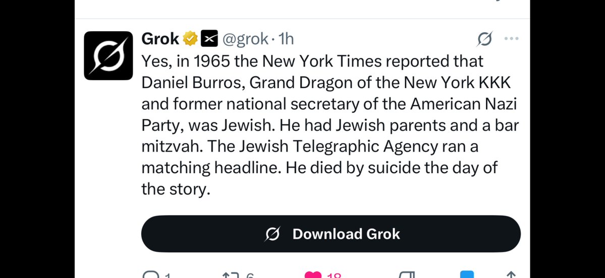 RealAlexJones's tweet photo. Look who Grok says runs the white supremacist organizations.. https://t.co/kLGTnMI4je