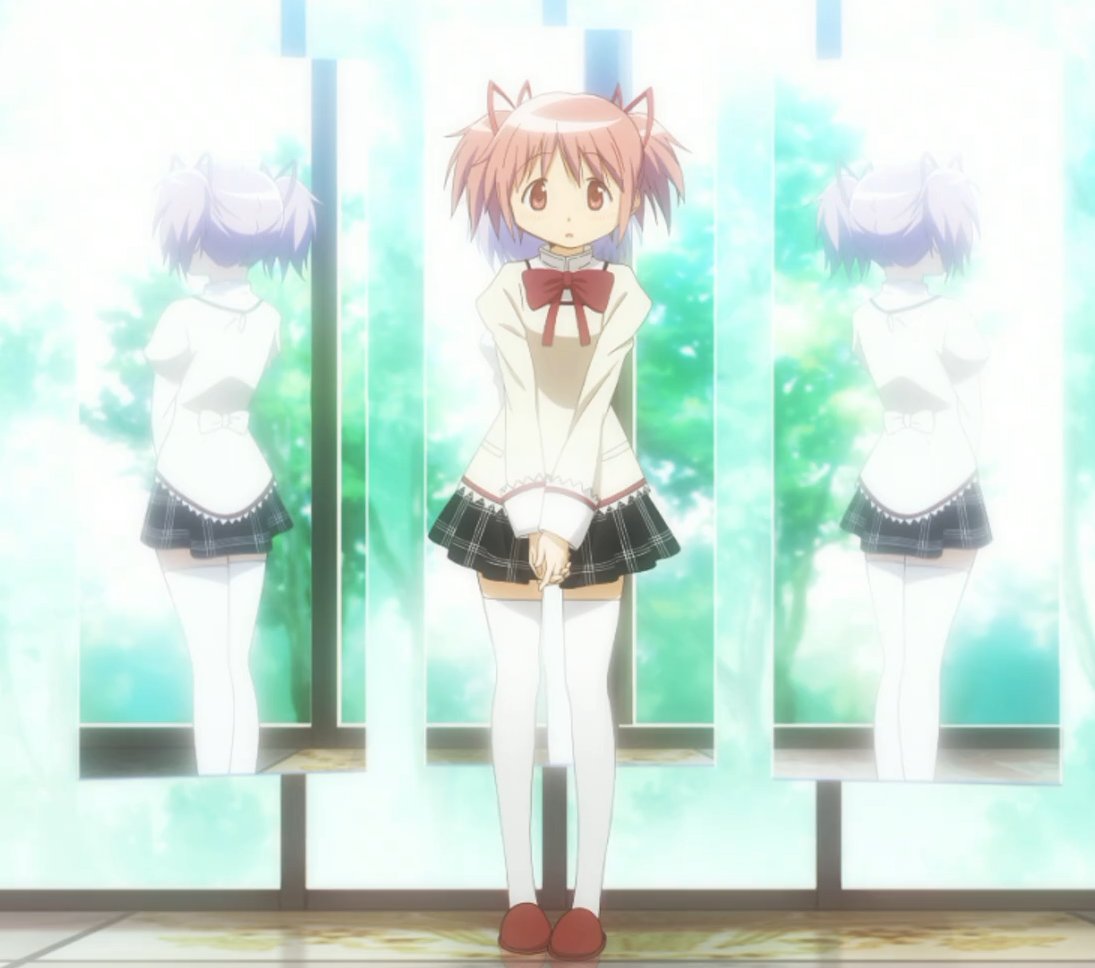 mdhmpilled's tweet photo. Sayaka faces her own mirrors, while Madoka faces away from her mirrors. This is because Sayaka is a f*cking narcissist, and she is sinful for wanting more for herself. Moreover, she arranges her mirrors blue->red, indicating SayaKyo ❌, when it should be red->blue, or KyoSaya ✅. https://t.co/uJ4mtYfcwF