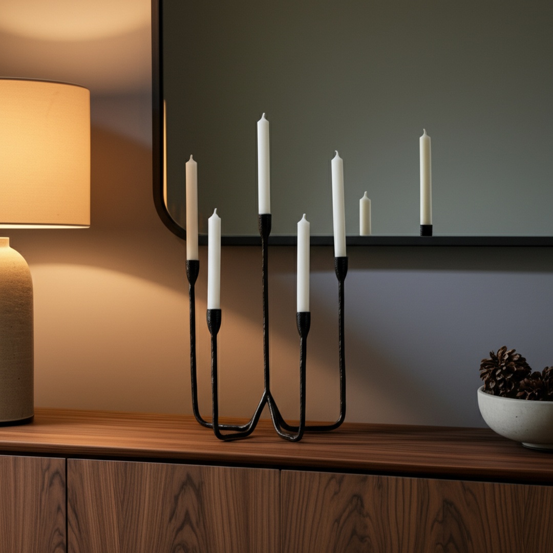 danieljdevries's tweet photo. The holiday table gets its mood from the candles.

Today's Sagebrook Home and Elevarre holiday picks cover every height in the room: Elevarre's Tamaha branch pair in gold, the 16" Forged 5-taper in black, Elevarre's Leiden trio in silver and grey marble, and the 30" Abacus floor pillar in black.

Each one is built to carry candlelight in a different spot. The Tamaha pair frames a sideboard behind glass, the five-arm piece makes a centerpiece, the Leiden set steps down a console, and the Abacus stands on its own by the sofa or the fireplace.

For partners, the win is speed. Site-ready photography we are providing means products go live fast on ecommerce sites and social, and clean imagery gives AI-powered search something to match when shoppers look for holiday decor. Sagebrook Home and Elevarre are built for the omnichannel shopper.

#WholesaleDecor #SagebrookHome