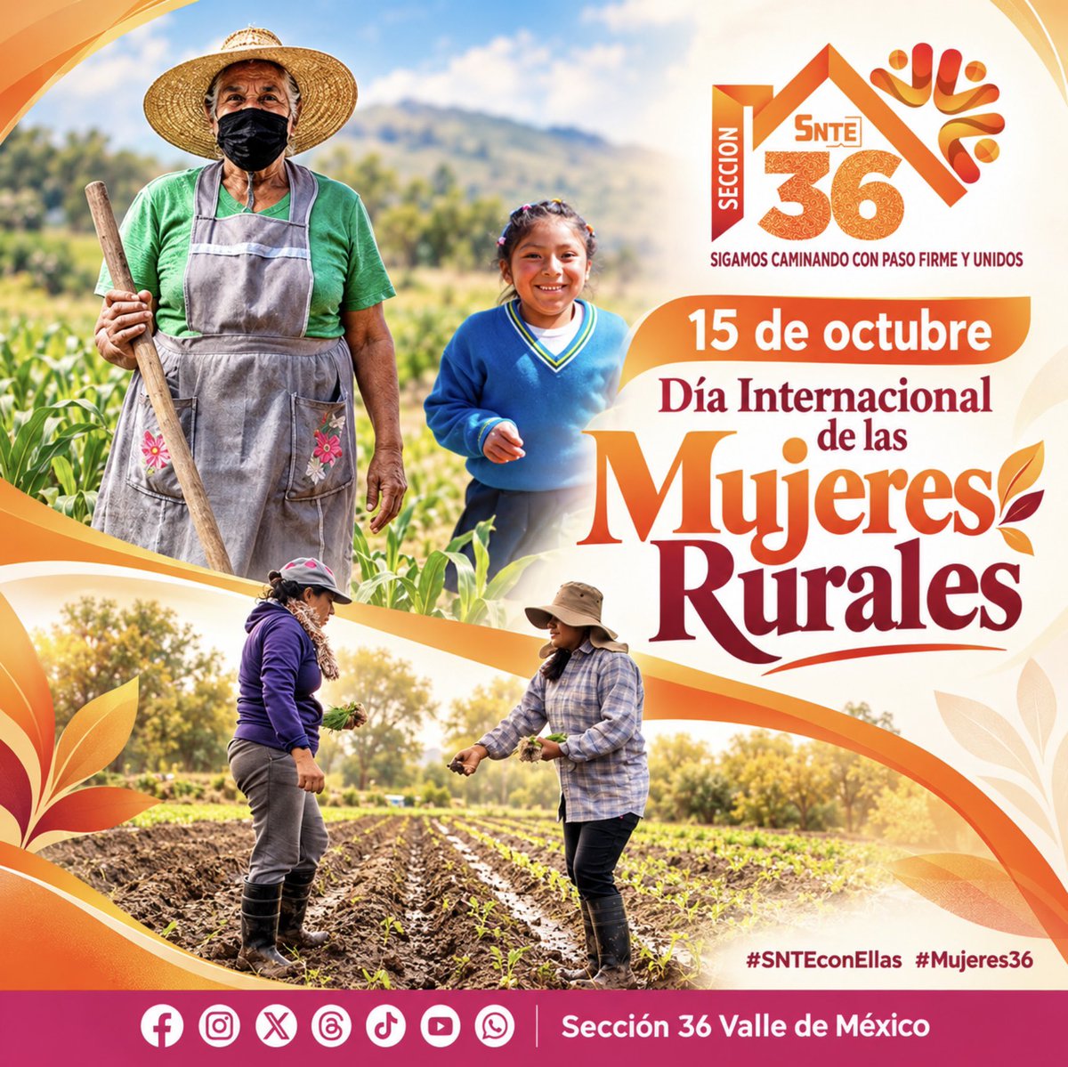 Seccion36Ofic's tweet photo. 🌾 Día Internacional de las Mujeres Rurales
La Sección 36 del SNTE reconoce la fuerza y las aportaciones de las mujeres rurales, quienes contribuyen al desarrollo de sus comunidades.
#SigamosCaminandoConPasoFirmeYUnidos
#Sección36
#SNTEconEllas https://t.co/DaHn6ASsjx