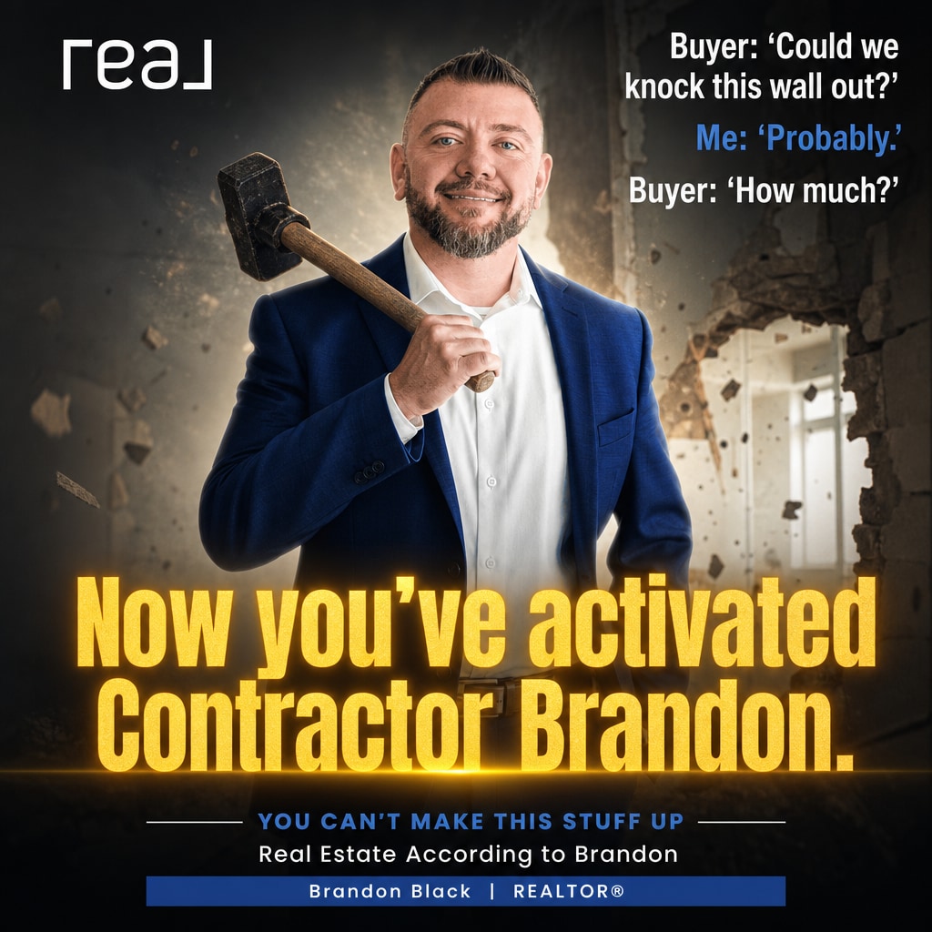BBlackRealtor's tweet photo. Buyer: 'Can we knock this wall out?'

Me: 'Probably.'

Buyer: 'How much?'

And just like that, the tailored suit disappears and 15 years of construction math takes over. https://t.co/e1bAP396FI