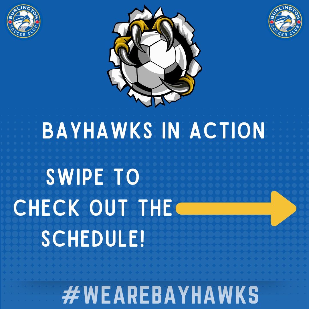 burlsoccer's tweet photo. Our #bayhawks are in action this week!!⚽
Come out and support! Don't forget to wear your 🔵 & 🟡.
#wearebayhawks #soccerforlife #gameon #burlON #gobayhawks #teamsports https://t.co/HeBcNJHk5z