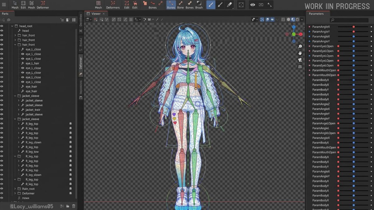 Lacy_williams05's tweet photo. From sketch to final art, now bringing her to life! 💙

The Live2D rigging process is officially in progress! Can't wait to show you the final movements and expressions.

VTuber commissions are OPEN!

#VTuber #Live2D #VTuberArtist https://t.co/VLDaN1jmVu