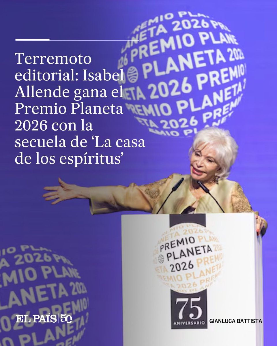 elpais_america's tweet photo. Terremoto editorial: Isabel Allende gana el Premio Planeta 2026 con la secuela de ‘La casa de los espíritus’

La autora, vinculada a Plaza & Janés desde 1982, se hace con el millón de euros para publicar la segunda parte de aquella novela. El finalista es el guionista Sergio Hernández https://t.co/8M4PGW3WZd