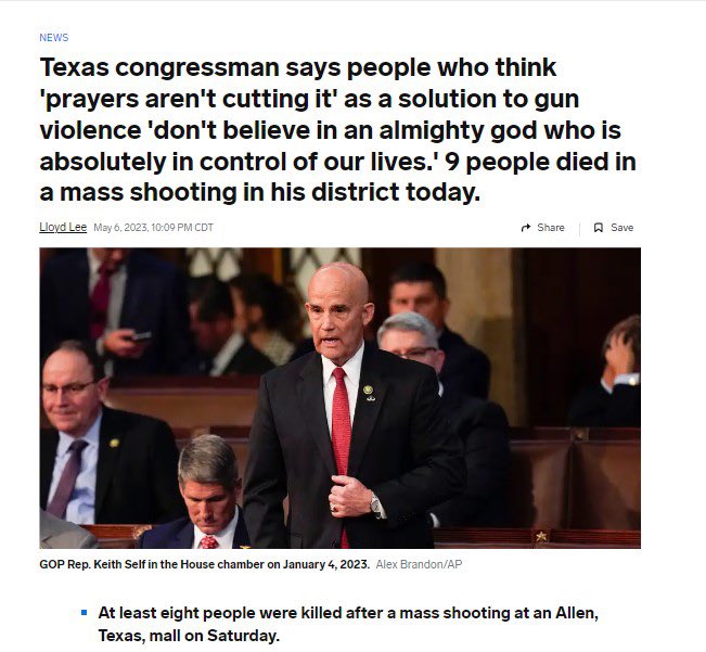LanceASchart's tweet photo. @RepKeithSelf Did “more prayers” stop this mass shooting, Grandpa?
And , what if it had been a mosque instead of a temple? Would you still be “deeply grateful”, Keith?
#ServiceBeforeSelf https://t.co/GDCZXkAbnt