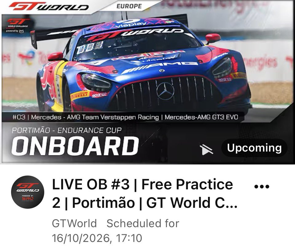 TheBigFudge01's tweet photo. Team Verstappen will have onboards for free practice sessions as well🗣️🗣️🗣️🗣️🗣️🗣️ I CANNOT BELIVE IT!!! I’ll get to see so much of my beloved car😭🪬

All the onboards, free practice sessions, qualifying and race will be streamed on the GT World channel on YouTube! https://t.co/OYY4yCn9tr