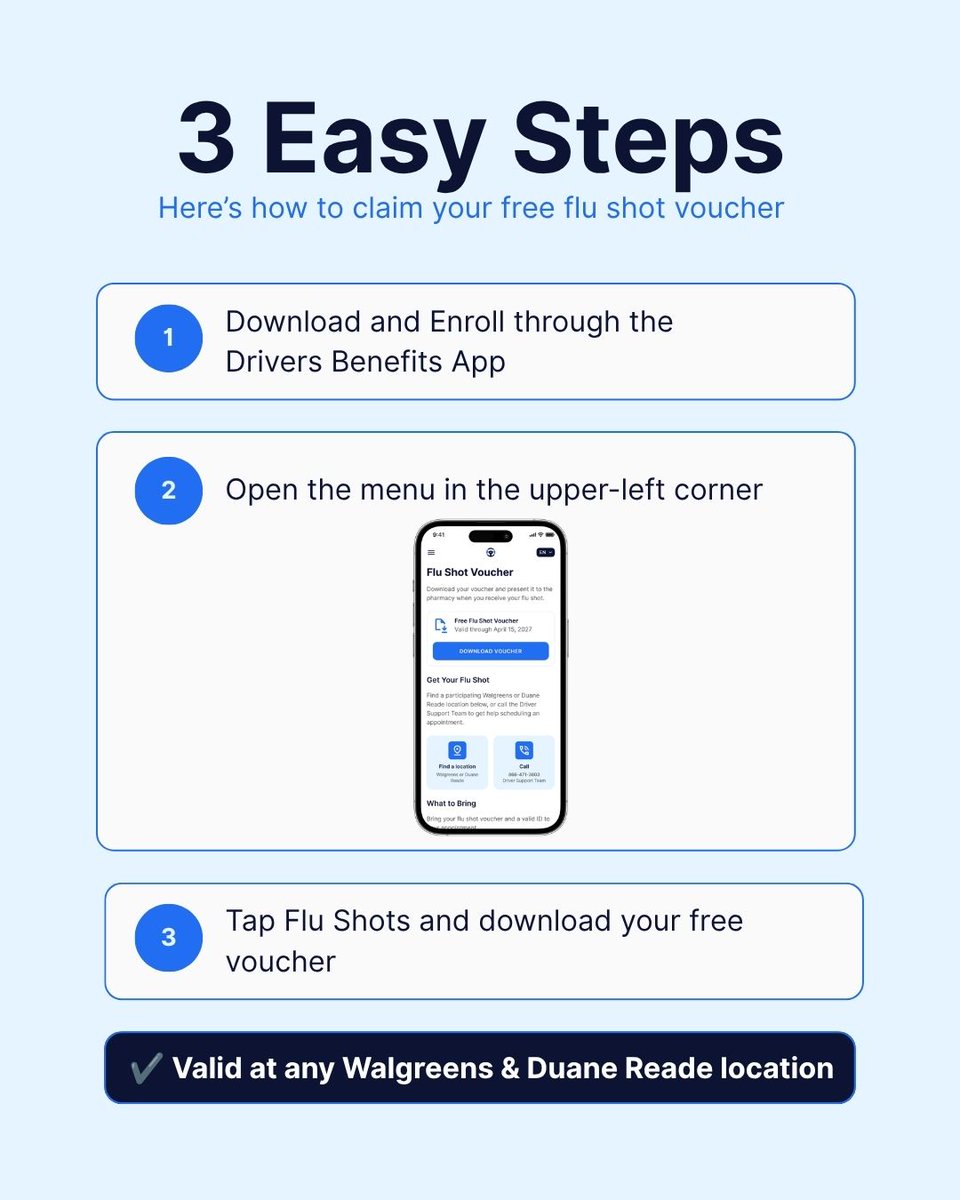 DrivingGuild's tweet photo. Eligible IDG members can download a free flu shot voucher, valid at Walgreens through April 15, 2027. Protect your health and help avoid missing valuable work time due to illness.
Get your voucher: https://t.co/bsZ6gPt4C8 https://t.co/8B85wp8s7G