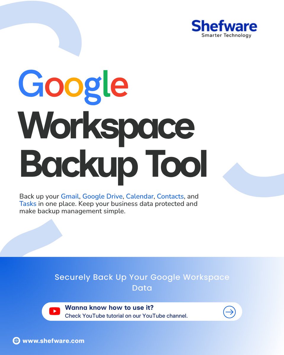 shefware's tweet photo. Google Workspace Backup Tool | Shefware
Back up Gmail, Drive, Calendar, Contacts &amp; Tasks with Shefware Google Workspace Backup.

Download now: https://t.co/DxKek4W8f5

#GoogleWorkspace #CloudBackup #Shefware https://t.co/z8Bo7E00QH