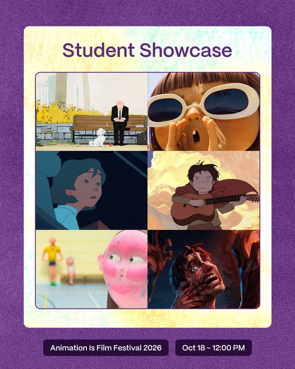 AnimationIsFilm's tweet photo. Meet the next generation of animation talent. 🎓

Discover up-and-coming filmmakers at our STUDENT SHOWCASE, bringing fresh perspectives and new energy to the screen — from animation and art schools across the US and around the world. Oct 18 at #AIF26!
https://t.co/ElDTV0tjrD https://t.co/u5O9R9irdc
