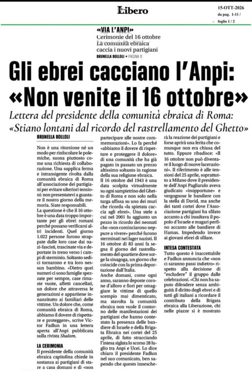 Gian59342003's tweet photo. L' ANPI cacciato dalla manifestazione degli ebrei di Roma è una bellissima notizia. Non puoi partecipare ai cortei con i pro PAL (e anche con i pro Hamas assassini) e poi pensare di andare a rompere i coglioni a chi ricorda e commemora il rastrellamento del ghetto di Roma. Lo capisce, o dovrebbe capirlo, anche un dem(ente).