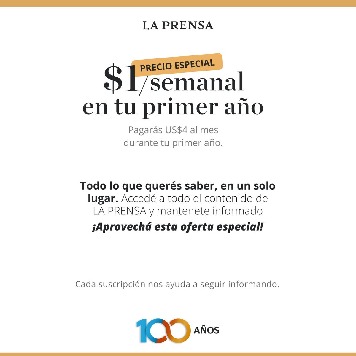 laprensa's tweet photo. La información confiable que necesitás, siempre a tu alcance. 📰 

Suscribite a LA PRENSA por $1 semanal durante tu primer año y disfrutá todo nuestro contenido premium, en la web y con acceso completo a nuestra app. 📱 

👉 Aprovechá esta oferta. https://t.co/9zjNUDBUZE https://t.co/deXklYcmmA
