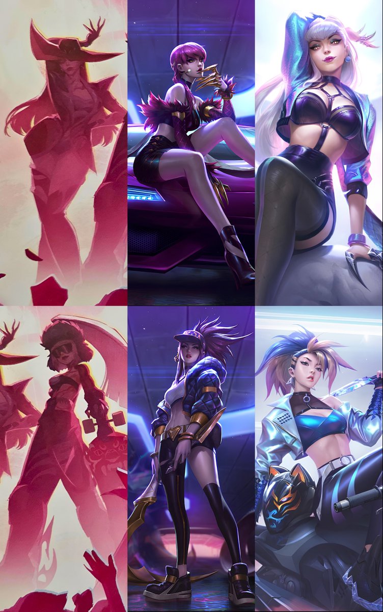 7316's tweet photo. All K/DA eras Evelynn, Akali, Ahri and Kai'Sa #kda https://t.co/jqyE1aMzUB