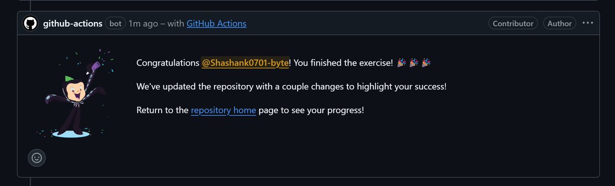 Shanks0701's tweet photo. Loved the simple challenges which Global hack week had. Never really used Github codespaces before. Used it for the first time and explored how to use codespaces and do its challenges. Not only codespace but did the Intro to Repository Management. https://t.co/klRBzv4q28