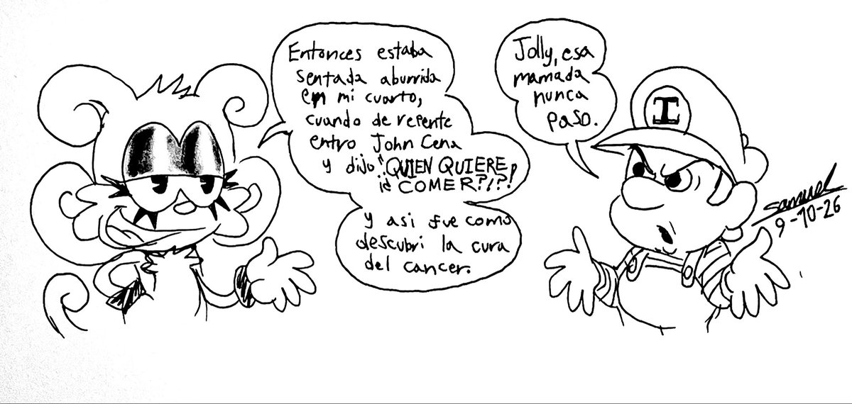 SamuLakz's tweet photo. Cómic de Jolly hablando con Ignacio que hice la semana pasada, por cierto este sería el primer dibujo de Ignacio, ya después le hago uno digital
#playdohlickerass https://t.co/ex3QDdLDZV