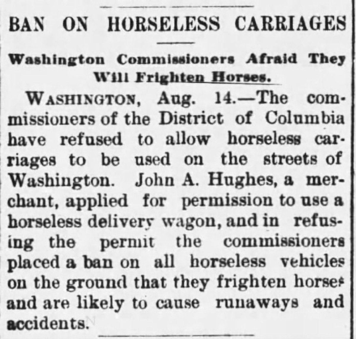 PessimistsArc's tweet photo. The year is 1897, horseless carriages are denied permission to be on roads by Washington D.C.

The year is 2026, people are trying to deny driverless carriages on the roads of Washington D.C. https://t.co/GIiavSEqcz