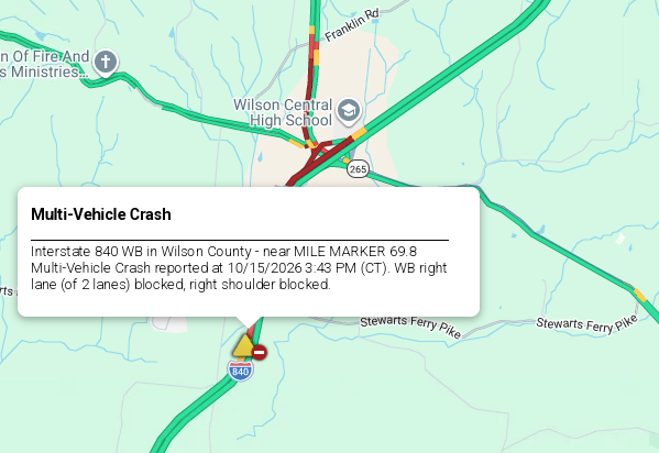 LiveTraffic2's tweet photo. Wilson County- A crash being cleared on 840 westbound past Stewarts Ferry Pike 5:20pm CT. https://t.co/5uK3erZB2W #CommanderChuck #Nashville #Tennessee #TDOT #Traffic #TrafficAlert #Follow #Gas #Travel #Gas #Live #Weather #THP https://t.co/oaaE9CKn5S