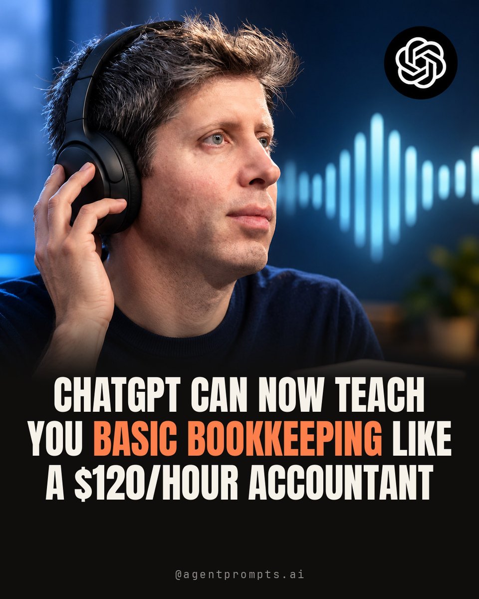 AgentPrompts_AI's tweet photo. 🚨 BREAKING: ChatGPT can now teach you BASIC BOOKKEEPING like a $120/hour accountant. For free.

These 7 prompts take you from messy receipts → clean books:

(🔖 Save it now, run it tonight) 👇 https://t.co/KVkAek27Gr