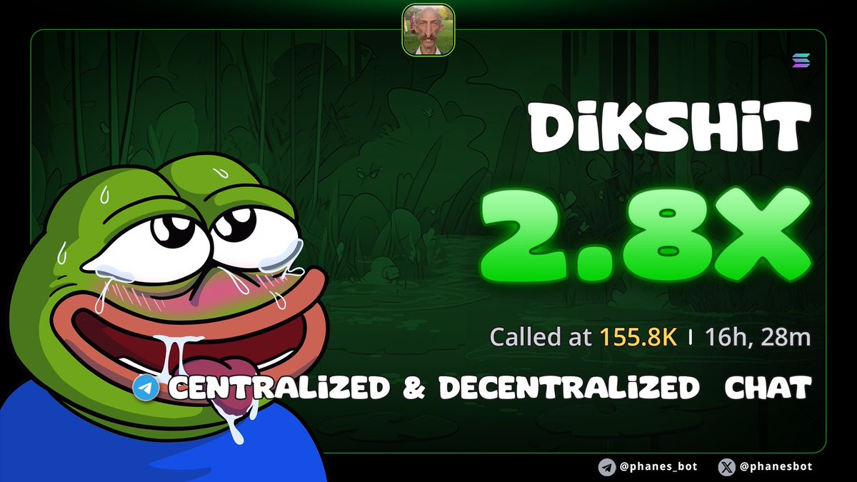 spongebobcex's tweet photo. $DIKSHIT DIDN’T COME TO PLAY 💚 Called at 155.8K now showing 2.8X 📈

Sometimes the funniest tickers deliver the most interesting plays 😂💰Always DYOR. More calls, more opportunities. 🫡

#Solana #Memecoins #Crypto #DeFi https://t.co/RyXE7BMEDA