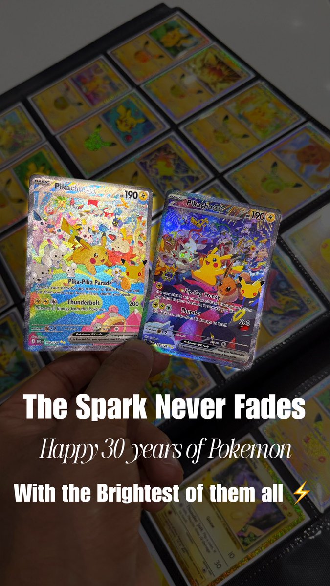 st0rm___breaker's tweet photo. From daylight to night lights, the spark never fades. ⚡️ 

Celebrating 30 years of Pokémon with the brightest of them all.

#pokémon #pikachu #30thbirthday https://t.co/UWqN9ZO3Q9