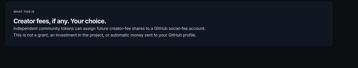Boot_pad's tweet photo. Real builders deserve recognition.

With Boot, GitHub developers can benefit from creator-fee shares without needing to endorse a token.

Their work. Their choice. Their rewards. https://t.co/XTz11wprv3