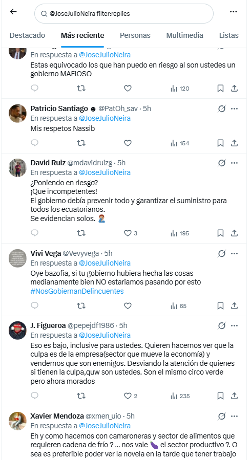 alfredovelazco's tweet photo. Después de culpar a las empresas por los #ApagonesEC y que usará a la fuerza pública para desconectarlas, hubo una lluvia de comentarios negativos en el post de @JoseJulioNeira, que a partir de las 11h31 bloquearon y luego ocultaron
Míralos aquí https://t.co/f8TpP9eXAP https://t.co/t2t7N2d9as