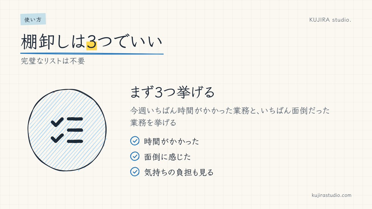 kujirastudio's tweet photo. え、優先順位づけまでAIに投げていいんだ。
業務リストを渡して「効果の大きさ」と「始めやすさ」で並べてもらう。自分の感覚だけだと見落とす順番の入れ替わりが出るのが、うれしいところだと思う。 https://t.co/RRXCMVoTnC