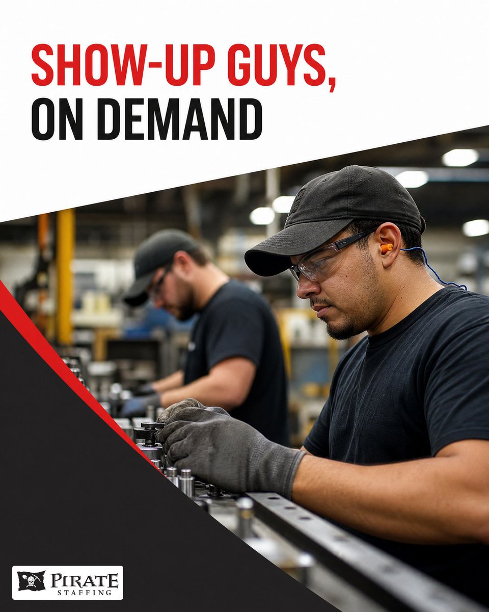 StaffingPirate's tweet photo. A no-show can put pressure on an entire production shift. Pirate Staffing helps employers find workers for manufacturing roles.

Talk with our team: https://t.co/ogD6cBV9mt https://t.co/4UnymccMkI