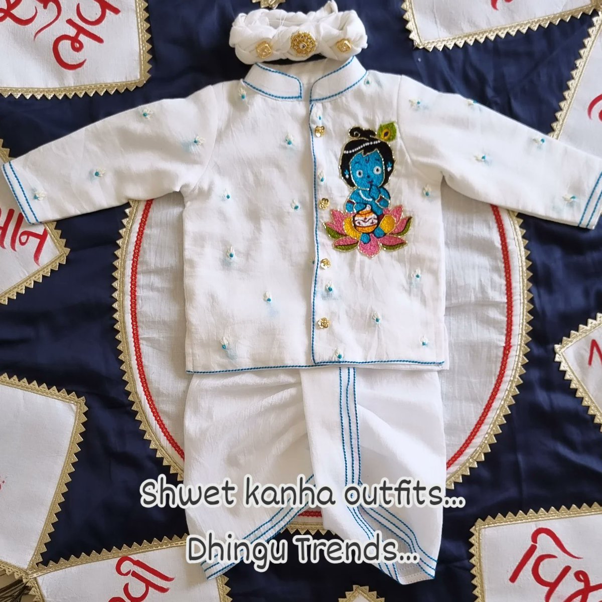 love20223's tweet photo. Dhingu Trends presents Shwet Kanha outfits. POV: Your baby becomes little Kanha. https://t.co/WSGTA2JXqW