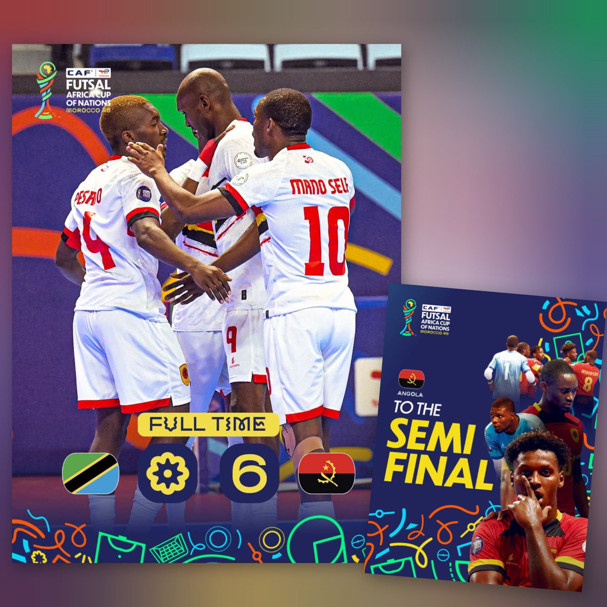 PassionfootAF's tweet photo. CAN FUTSAL - Maroc 2026 : L’Angola🇦🇴 bat largement la Tanzanie🇹🇿 par 6 buts à 0. Les Finalistes de 2024 retrouvent les demi-finales après deux victoires.
#Tanzania 🇹🇿 0-6 🇦🇴 #Angola
#AFCONFutsal #CANFutsal #AFCONFutsal2026 #CANFutsal2026
#TotalEnergiesAFCONFUTSAL #AFRIQUE https://t.co/d3F26elpMN