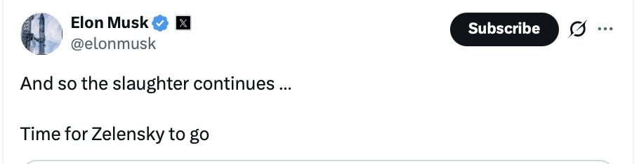 SteveCortes's tweet photo. . @ElonMusk who has supported the Ukrainian defenses throughout the war:

"Time for Zelensky to go." https://t.co/6lQNj488hM