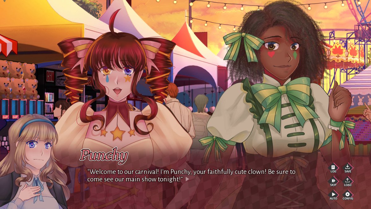 CrystalGameWork's tweet photo. Here's a new look at the upcoming demo update for Harlequinade, our next otome game! You'll be able to meet 2 new side characters, the clowns Punchy and Brighella 💖

Wishlist on Steam: https://t.co/FfzVM7T2sO https://t.co/6kyxjyyZeR