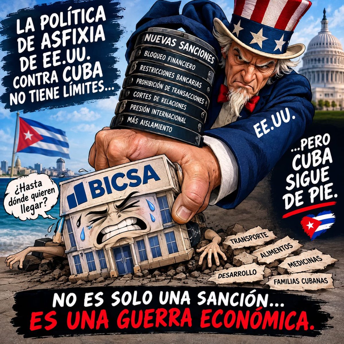 EmbacubaCol's tweet photo. Nuevas sanciones, más bloqueo que promueve EE.UU. contra #Cuba. ¿Tendrá ese gobierno autoridad moral para decir que ayuda al pueblo cubano? Lo que conseguirían en todo caso es conducir al exterminio a una nación entera. #CubaNoEsUnaAmenaza ElBloqueoSí https://t.co/B64B0TjxFi