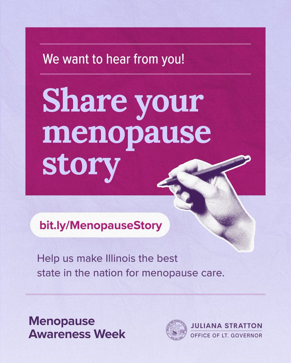 LtGovStratton's tweet photo. Leading the nation in menopause care starts with learning how women across Illinois experience menopause.

Are you going through menopause or perimenopause? Tell us your story: https://t.co/qOTt2skK0X https://t.co/MvDAzOfzyE