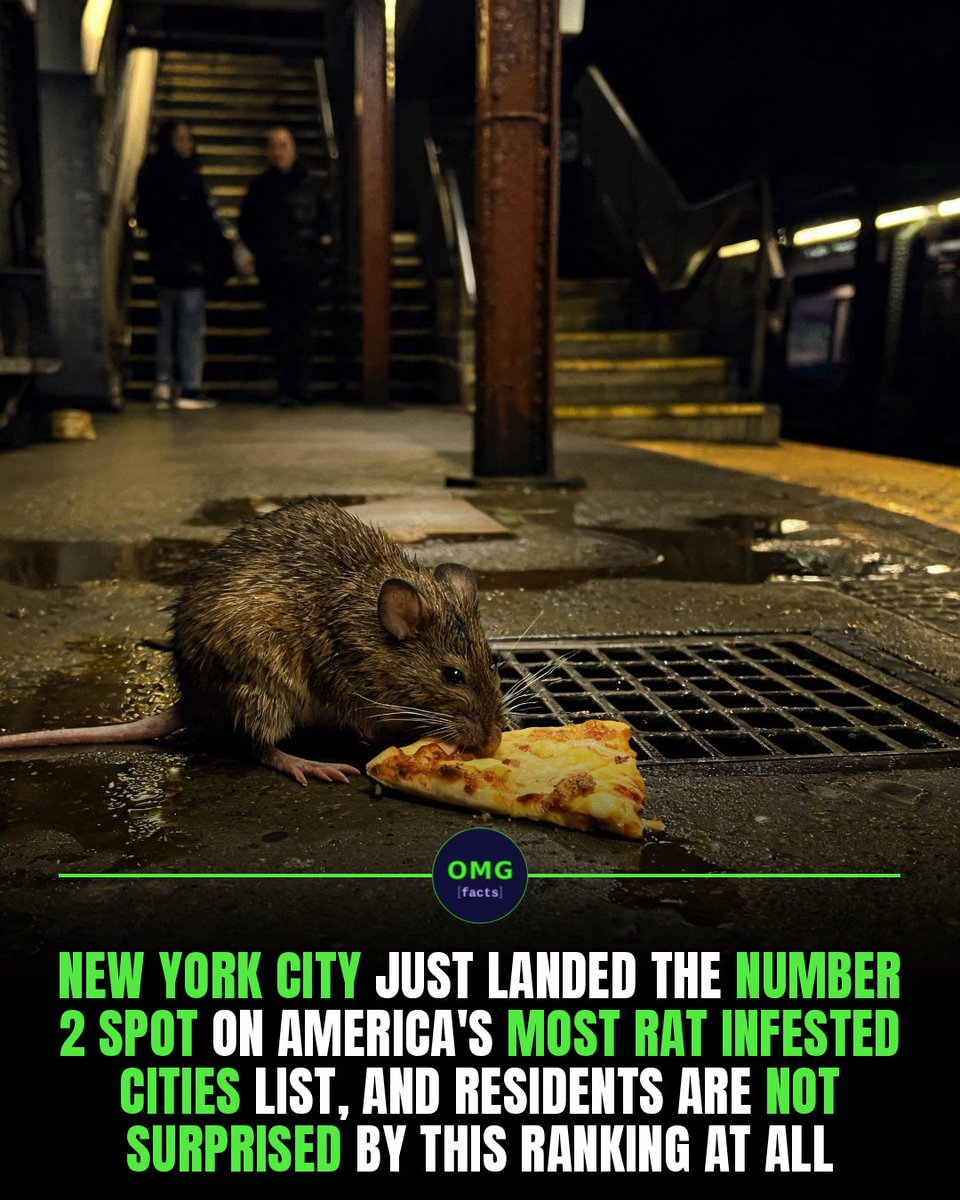 OMGFacts's tweet photo. 🐀 NYC just won silver in a rat ranking.

It's the 2nd rattiest US city, trailing Chicago.

Rats aren't going anywhere.

Sources: Orkin, AP

#omgfacts #NYC #rats #UrbanLiving https://t.co/cw1jBfSfzE
