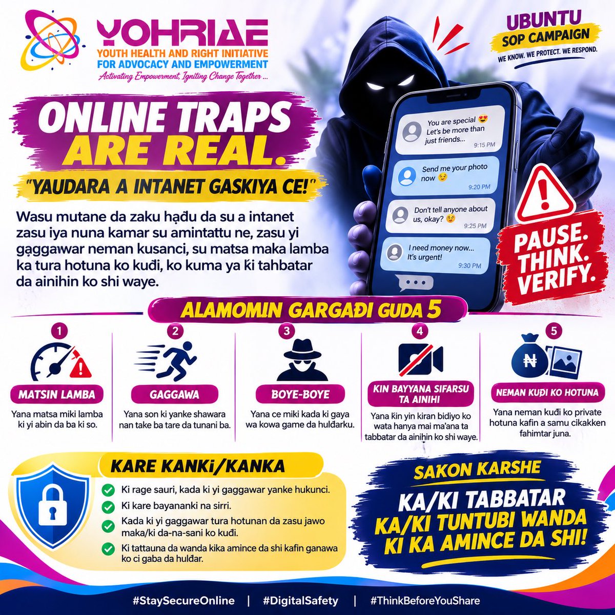Yohriae's tweet photo. 🚨 ONLINE TRAPS ARE REAL!

Some people online may appear trustworthy, but their intentions may be different.

#StaySecureOnline #DigitalSafety #ThinkBeforeYouShare #yohriaeadvocacy https://t.co/sgpztq1Z2K