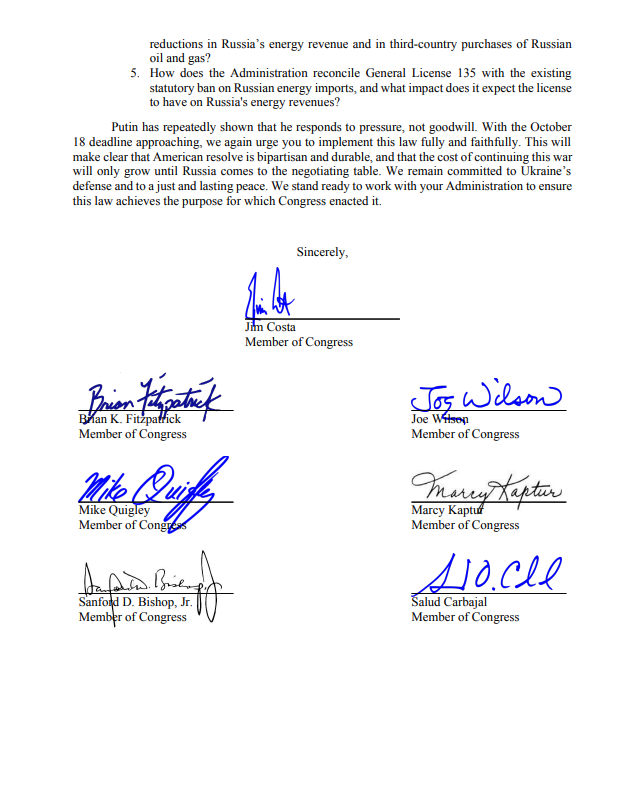 YourAnonCentral's tweet photo. 22 US lawmakers are demanding Trump fully enforce Russia sanctions by October 18, targeting Russian banks, oligarchs, energy buyers and the shadow fleet. They also demand he revoke a license permitting Russian diesel transactions. The letter does not specify consequences if Trump refuses.

Full text source: https://t.co/MqqS3hrkW0
