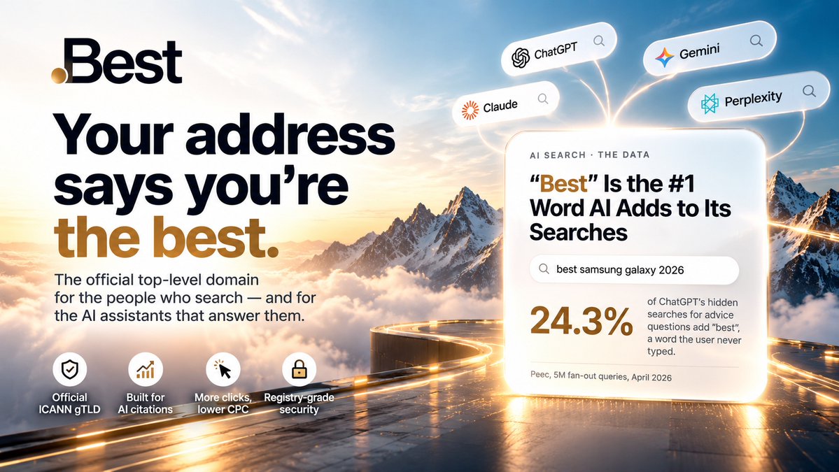 BestTLD's tweet photo. “Best” Is the #1 Word AI Adds to Its Searches !!!

Your Prompt : Which Samsung Galaxy should I get?
Hidden AI search : Best samsung galaxy 2026

24.3% of ChatGPT's hidden searches for advice questions add “best”, a word the user never typed.

#AI #seo #geo #domain #chatgpt https://t.co/6ua1sFj1nE