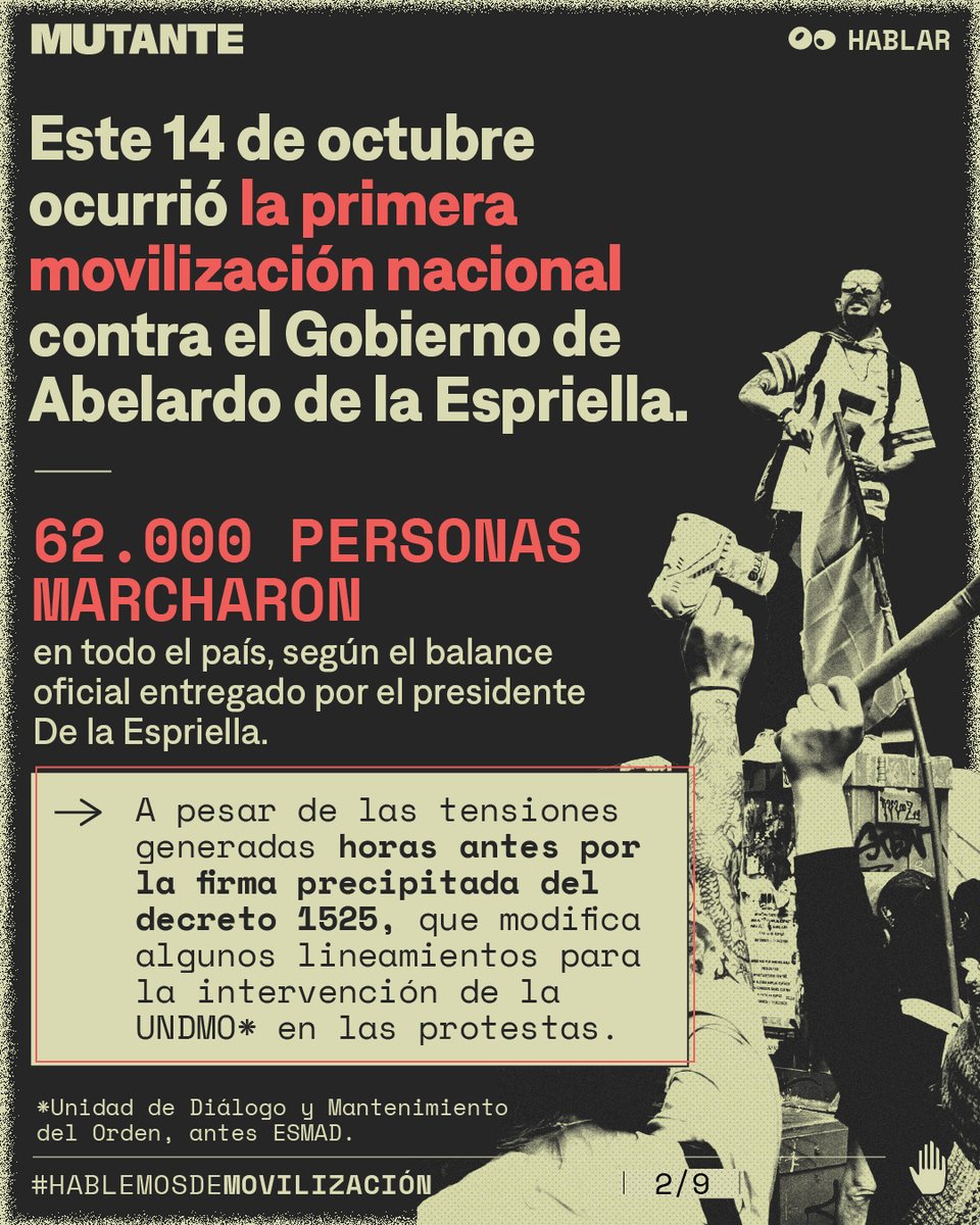 MutanteOrg's tweet photo. 📌 Días atrás, el mandatario estuvo ambientando la firma del decreto 1525 de 2026, el cual fue firmado la noche anterior a la jornada de protestas y modificó algunos elementos para la intervención de la fuerza pública en escenarios de protesta social.

⚠️ Esto marcó una atmósfera de temor y se sumó a múltiples intervenciones en las que el presidente De la Espriella ha estigmatizado a la oposición y a sectores sociales que cuestionan sus políticas.

#HablemosDeMovilización