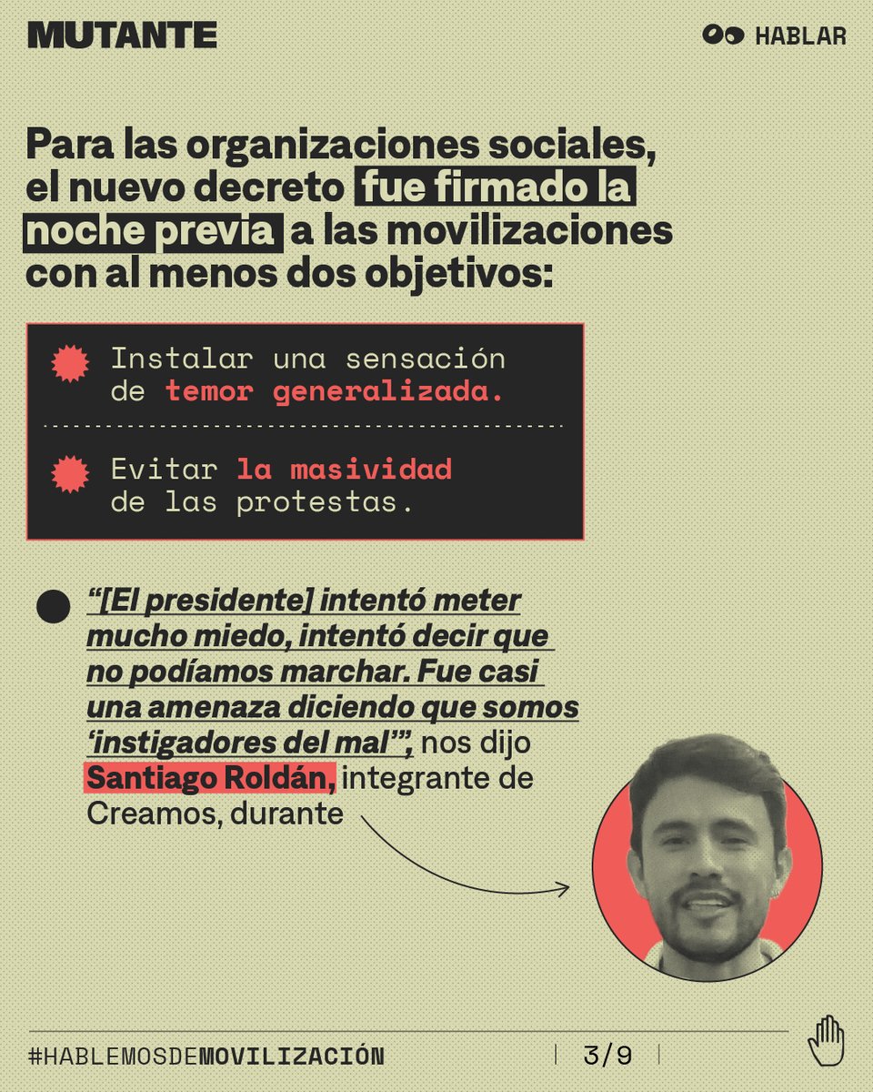 MutanteOrg's tweet photo. 📌 Días atrás, el mandatario estuvo ambientando la firma del decreto 1525 de 2026, el cual fue firmado la noche anterior a la jornada de protestas y modificó algunos elementos para la intervención de la fuerza pública en escenarios de protesta social.

⚠️ Esto marcó una atmósfera de temor y se sumó a múltiples intervenciones en las que el presidente De la Espriella ha estigmatizado a la oposición y a sectores sociales que cuestionan sus políticas.

#HablemosDeMovilización