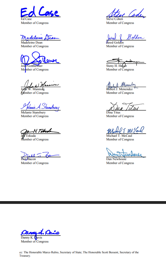 YourAnonCentral's tweet photo. 22 US lawmakers are demanding Trump fully enforce Russia sanctions by October 18, targeting Russian banks, oligarchs, energy buyers and the shadow fleet. They also demand he revoke a license permitting Russian diesel transactions. The letter does not specify consequences if Trump refuses.

Full text source: https://t.co/MqqS3hrkW0