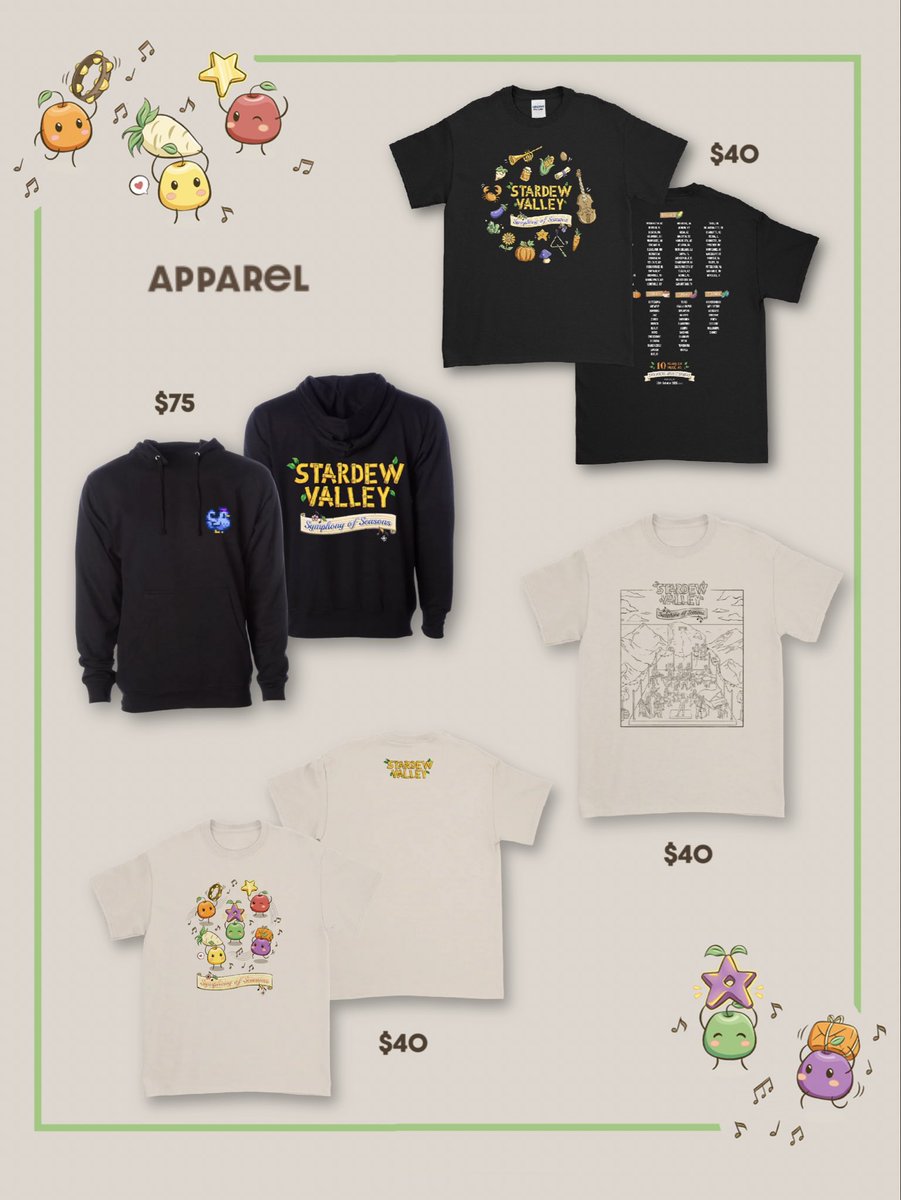 StardewConcert's tweet photo. The official merch line up for Red Rocks is here! 🌟
Check out some new items exclusively available at Red Rocks, like the Junimo light stick (changes colors!!), Junimo keychain, Anniversary poster, and a super rare Stardrop keychain! We’re also bringing our online exclusives (kitchen set, apron, and mug) to this show to purchase in person. What are you buying? 👀🛍️

Only 10 days until show day! ✨