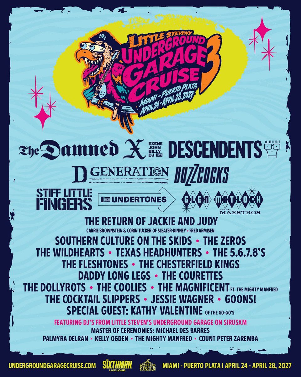TheDollyrots's tweet photo. Hot damn this lineup just got hotter! Descendents, The Undertones, The Wildhearts, and more added to the Underground Cruise 2027!! 🎉
The ship’s already 75% full so get your cabins now if you wanna join us on the high seas next April!

🎟️: https://t.co/BxVgebsYkm https://t.co/2vsSCqIsRy