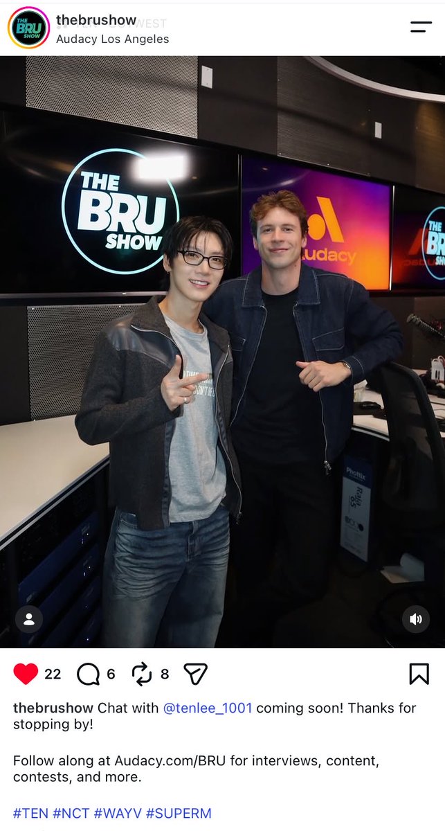TENsfeed's tweet photo. TEN stopped by at The Bru Show! 

“Thanks for stopping by @thebrushow! Such a lovely experience watching this guy talk about his career and future goals. Coming soon 🥹🫶🏻” https://t.co/RsaeoI86oC