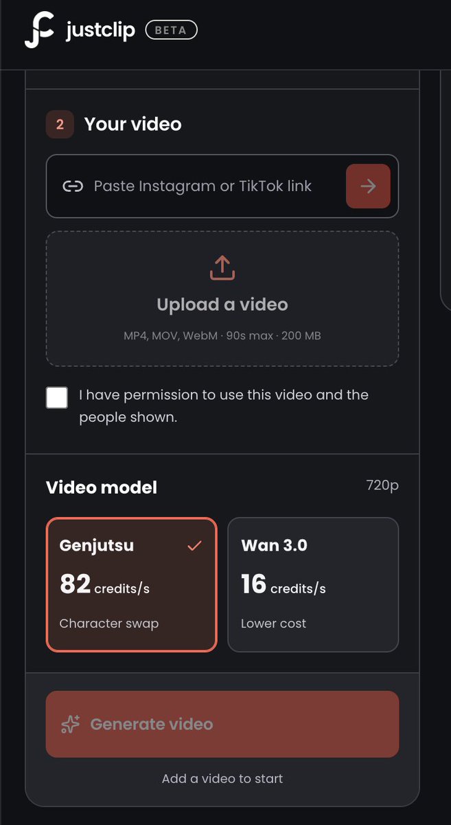 denogrowth's tweet photo. dead internet theory is closer than you think

wan 3.0 just made motion transfer dirt cheap
way under seedance 2.5

what higgsfield charges for genjutsu?
you get almost the same result for a fraction

pick wan mode on justclip
build the character once
scale it into 10 ai influencers

need tighter consistency?
flip on buffed mode
