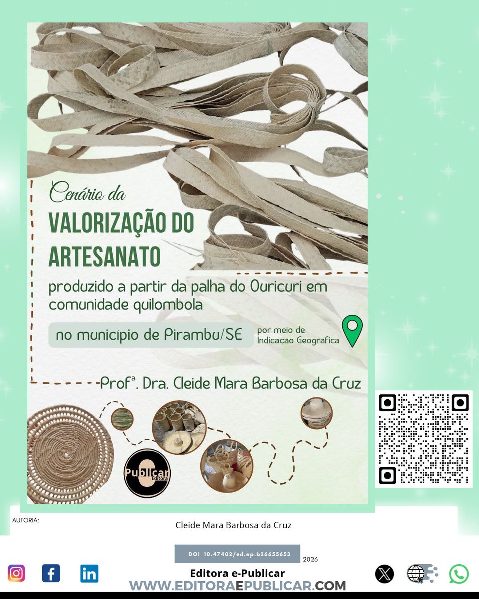 e_publicar's tweet photo. Lançamento!

📕Cenário da valorização do artesanato produzido a partir da palha do Ouricuri em comunidade quilombola no município de Pirambu/SE por meio de Indicação Geográfica

Autoria: Cleide Mara Barbosa da Cruz
Acesso: https://t.co/FqStFdyCjS https://t.co/GWrNgMFmwA