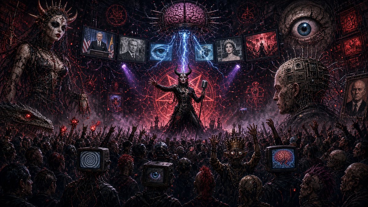 GodRules_HQ's tweet photo. Ever wonder why every Concert is turning into a Political Manifesto?!?

From bizarre “Devil-Core” Fashion Statements to curated Celebrity Narratives, your Entertainment is being weaponized to mold your Worldview!

They aren't just performing for you; they're literally programming you!

Stop consuming, start observing!👇🏻