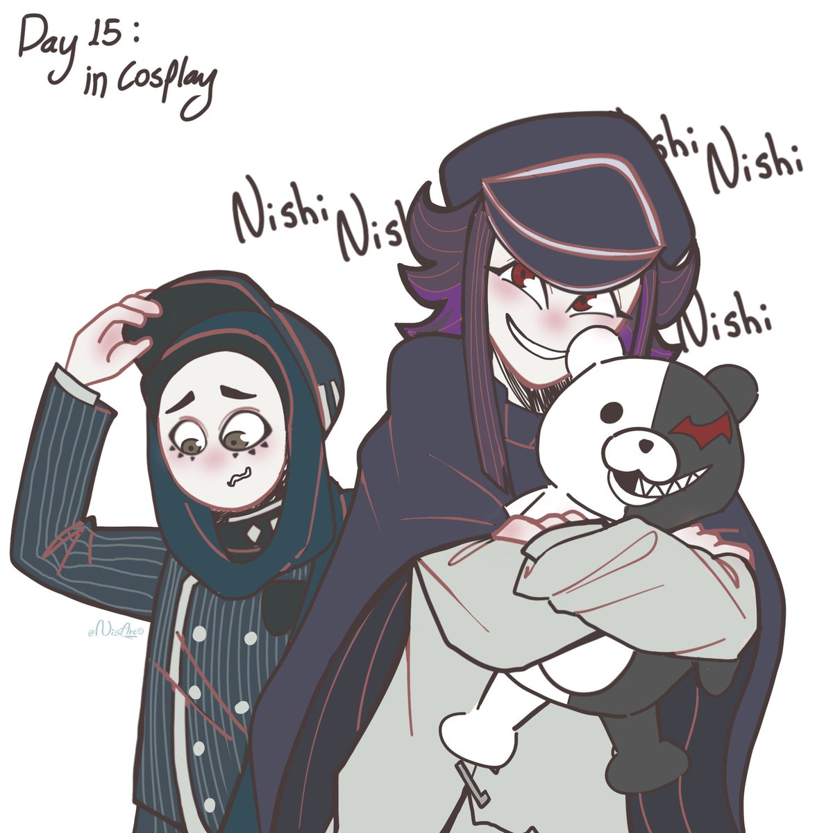 nisartoons's tweet photo. #oc tober day 15: in cosplay 
I'm still in my Danganronpa brainrot ofc I'm gonna do them to my characters https://t.co/gpbaIf8v10