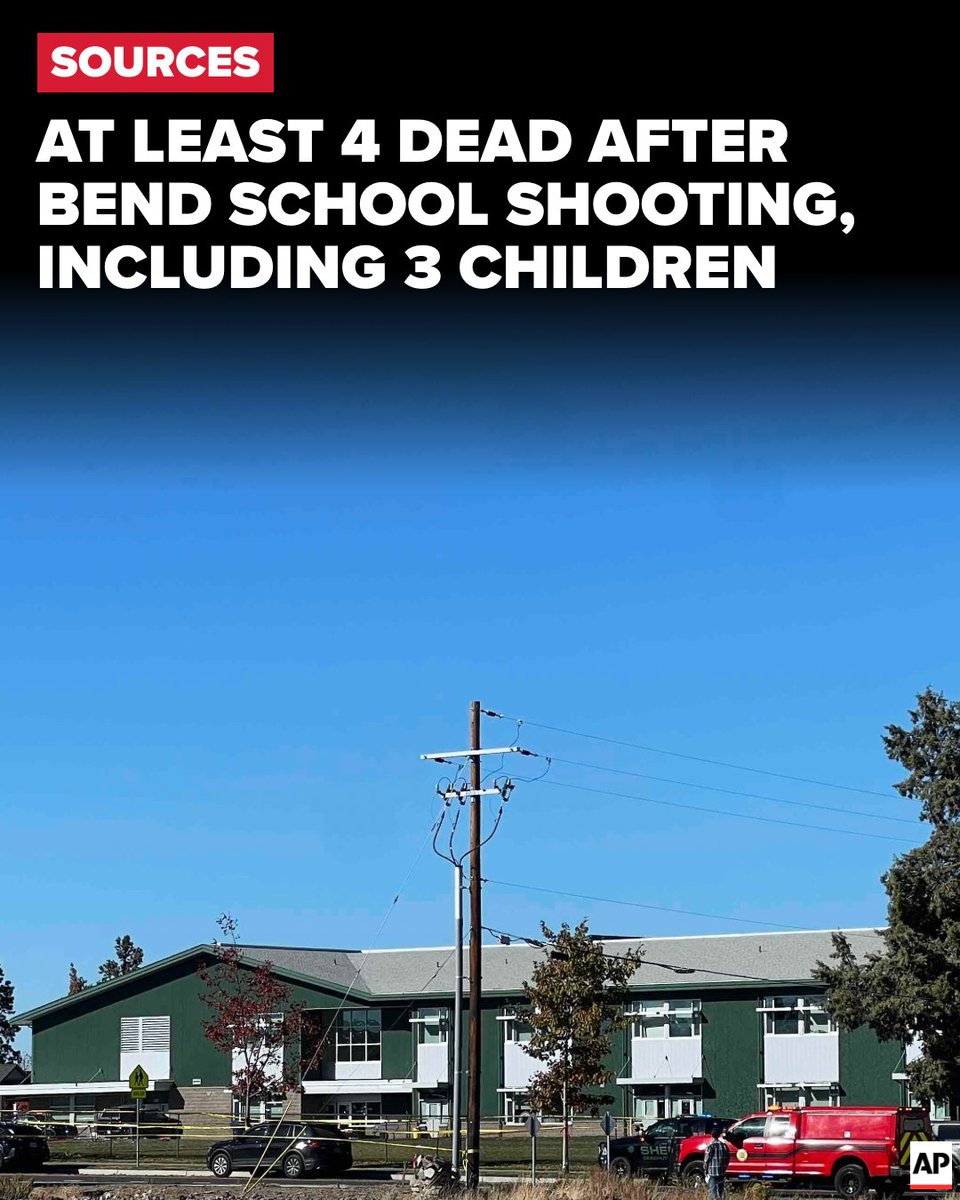 KGWNews's tweet photo. At least three children and one adult are dead after a shooting at Silver Rail Elementary School in Bend, according to a law enforcement source: https://t.co/v2I0YXSD3x https://t.co/qyoF5Xngot