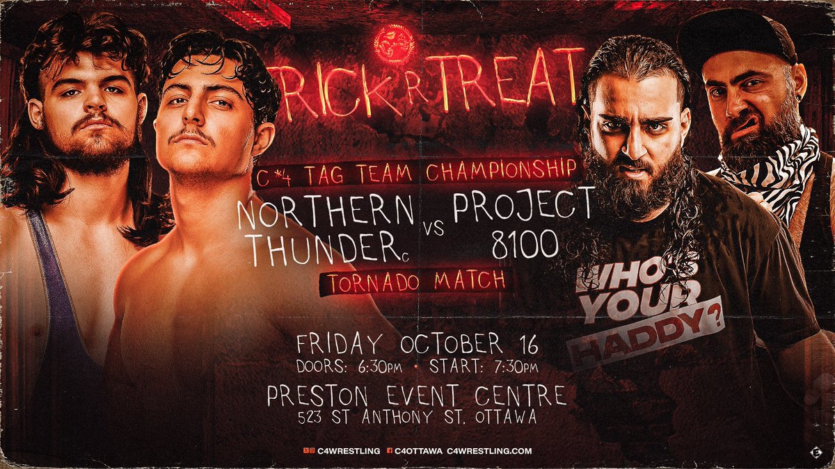 C4Wrestling's tweet photo. LESS THAN 24 HOURS TO GO! 🔪🎃

Ottawa, get ready for our most TERRIFYING event of the year!

Spread the word, grab your friends, and join us for the biggest Halloween bash in the city!

🎟️ Get your tickets NOW:
https://t.co/aAU04ek34x

Or in person before 1PM at @VertigoOttawa & @OddsSodsShoppe!

🔪🎃🔪🎃🔪